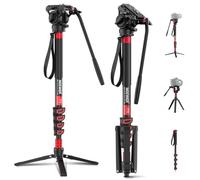 NEEWER Monopiede Fotocamera Professionale con Piedini, Monopod da Viaggio Telescopico Portatile in Alluminio da 190cm con Testa Fluida Pan Incli e Base Rimovibile per DSLR Videocamera, Max 6kg, TP78