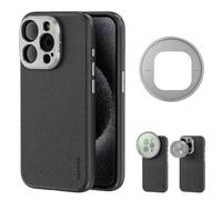 NEEWER Phone Case per iPhone 15 Pro, Custodia Protettiva Resistente in TPU+PC con Backplate per Lente 17mm, Adattatore Filtro 67mm, Pelle Sintetica Antiscivolo per Ricarica Wireless,PA053 Nera/Titania