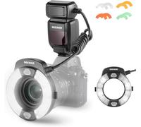 NEEWER RF1-N 76Ws Marco Ring Flash Compatibile con Nikon, Uscita 1-1/128, GN15, 5600K, Sinc delle Tendine Anteriori/Posteriori, Luce Flash TTL con Gel Colorati e Adattatori Lente per Fotografia Macro