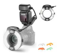 Neewer RF1-N Marco Ring Flash Light Compatibile con Nikon Camera, 76Ws GN15 5600K TTL Illuminazione 1-1/128 Uscita Fronte/Posteriore Tenda Sync Gel Colorati, Anelli Adattatore Obiettivo per Macro