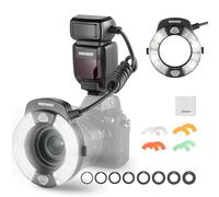 NEEWER RF1-N TTL Marco Ring Flash Light Compatibile con Nikon, 5600K 76Ws GN15 Uscita 1-1/128 Sync Tendina Anteriore/Posteriore, Gel Colorato/Anelli Adattatori, Speedlite per Servizi Fotografia Macro