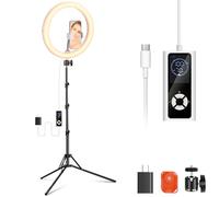 NEEWER RH12B Pro - Anello luminoso a LED ad alta potenza, 30 W, con supporto treppiede da 180 cm, compatibile con iPhone, 3290 lux Bi Color Selfie Circle Light Phone Holder per registrazione video