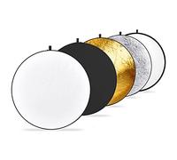 Neewer - Riflettore di luce 5-in-1 pieghevole per studio fotografico, video fotocamera, Multicolori (Oro, Argento, Nero e Bianco traslucido), 110 cm