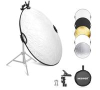 NEEWER Riflettore Luce da 56cm con Clamp e Maniglie, Riflettore Fotografico Multidisco Pieghevole 5in1 Traslucido/Argento/Oro/Bianco/Nero con Filetto 3/8" per Illuminazione da Studio Esterno, RF-56II