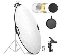 NEEWER Riflettore Luce da 56cm con Clamp e Maniglie, Riflettore Fotografico Multidisco Pieghevole 5in1 Traslucido/Argento/Oro/Bianco/Nero con Filetto 3/8" per Illuminazione da Studio Esterno, RF-56II