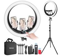NEEWER Ring Light RP19H 19" + Stativo e 3 Portatelefono, Controllo 2.4G e Touch, Dimmerazione Fluida all'1%, 42W CRI97+ 2540lux, Professionale per illuminazione Streaming Chiamate Zoom in Ufficio Casa