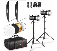 NEEWER S102-400W PRO Kit Illuminazione Flash (2pz) + 2x Trigger 2.4G, 2x Stativi Luce, 2x Softbox, Riflettore 5in1 e Borsa, 400W GN62 5600K, Lampada Pilota LED 30W, Attacco Bowens, Ventola Silenziosa