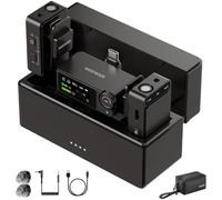 NEEWER Sistema senza fili del microfono di Lavalier di annullamento di | Microfono USB C Plug & Play, controllo app, taglio basso, portata 300 m, batteria 54h, compatibile con iPhone, iPad, Android