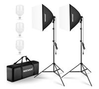 NEEWER Softbox Kit di Illuminazione Continua Equivalente a 700W, 3 Lampadine LED 5700K, Softbox 60x60cm con Attacco E27, Kit di Illuminazione Softbox Fotografico per Attrezzatura da Studio Fotografico