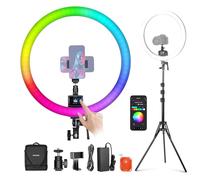 NEEWER SRP18C Kit Ring Light LED RGB, Ultrasottile, Controllo App con Stativo Luce Reversibile, Portatelefono, Testa Sfera, 2500K-10000K CRI 95+/TLCI 97, 3700lux/0,5m 18 Scene per TikTok/Trucco/Gaming