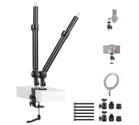 NEEWER Supporto da Tavolo con Morsetto C Aggiornato per Doppia Fotocamera, 2pz 17,7"-24,8" Supporto da Scrivania Telescopico per Webcam DSLR Fotografia dall'Alto Luce ad Anello Telefono Action Camera