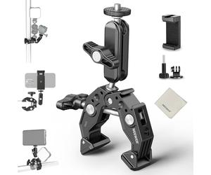 NEEWER Supporto Fotocamera a Super Clamp Magic Arm con Porta Telefono/Action Cam Teste Sfera Filetti 1/4" Cold Shoe Panno Pulizia Compatibile con SmallRig GoPro per Tavolo Treppiede Asta Gimabl, ST83