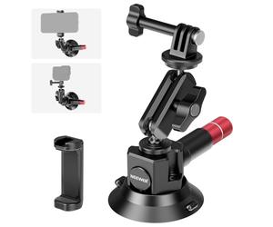 NEEWER Supporto Fotocamera a Ventosa da 3"+Magic Arm con Testa Sfera, Fori per ARRI 1/4", Supporto Auto con Porta Telefono e Adattatore Action Camera Compatibile con iPhone GoPro DJI Insta360, CA104
