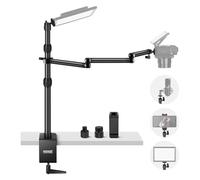 NEEWER TL253A+MH022 - Supporto da tavolo telescopico con braccio pieghevole in tre parti, 1,2 m, con morsetto per telefono, sferico per luce a LED, microfono