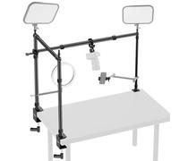 NEEWER Supporto per fotocamera con doppia testa a sfera, super morsetto/supporto per telefono/morsetto a C per scatti dall'alto verso il basso, piattaforma di montaggio in metallo per più dispositivi