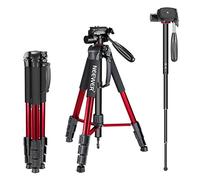 NEEWER Treppiede monopiede portatile in lega di alluminio con testa pan girevole a 3 vie, borsa da transporto per fotocamera e video camcorder, Rosso (red), 177 cm