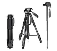 NEEWER Treppiede monopiede portatile in lega di alluminio con testa pan girevole a 3 vie, borsa da transporto per fotocamera e video camcorder, Nero (black), 177 cm