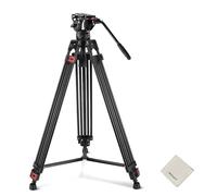NEEWER Treppiede video da 74" con testa a fluido e controllo dell'attenuazione, in alluminio resistente, professionale, con piastra QR per videocamere DSLR, panno per la pulizia, carico massimo 17,6