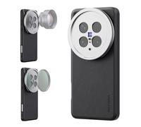 NEEWER X200 Ultra Case, Custodia Protettiva Compatibile con VIVO X200 Ultra, TPU Resistente + Similpelle PC con Attacco Lente da 17mm e Adattatore Filtro 67mm per Ricarica Wireless, PA115 Nero+Argento