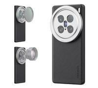 NEEWER X200 Ultra Case, Custodia Protettiva Compatibile con VIVO X200 Ultra, TPU Resistente + Similpelle PC con Attacco Lente da 17mm e Adattatore Filtro 67mm per Ricarica Wireless, PA115 Nero+Argento