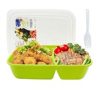 NEEZ Lunch Box - 3 Scomparti Porta Pranzo con Cucchiaio (1400ml), Schiscetta Contenitore per Ufficio, Scuola & Università, Adatto al Microonde, Porta Merenda Senza BPA (Verde)