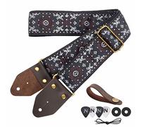 Nefelibata tracolla per chitarra, cinghie per chitarra in cotone con ricamo jacquard e estremità in pelle di cavallo pazzo per basso, elettrico e acustico, i migliori regali per bambini, chitarristi