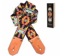 Nefelibata Tracolla per chitarra in cotone con estremità in pelle bovina conciata al vegetale per acustica, basso, elettrico, miglior regalo per i tuoi amati chitarristi (Boho Yellow)