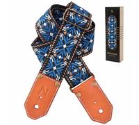 Nefelibata Tracolla per chitarra in cotone con primo strato spesso in pelle bovina conciata al vegetale, per acustica, basso, elettrica, miglior regalo per i tuoi chitarristi innamorati (blu glamour)