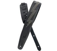 Nefelibata Tracolla per chitarra in pelle pieno fiore imbottitura in schiuma con rivetti in argento flash per chitarre elettriche, acustiche e bassi (larghezza 2,5", nero carbone)
