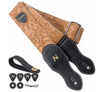 Nefelibata Tracolla per chitarra tasca per plettro, stile Porter in pelle vegana da 2,3 pollici, anni '60 west-vintage, con plettro per chitarra, bottone per la tracolla e blocco della cinghia