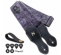 Nefelibata Tracolla per chitarra tasca per plettro, stile Porter in pelle vegana da 2,3 pollici, anni '60 west-vintage, con plettro per chitarra, bottone per la tracolla e blocco della cinghia