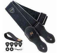 Nefelibata Tracolla per chitarra tasca per plettro, stile Porter in pelle vegana da 2,3 pollici, anni '60 west-vintage, con plettro per chitarra, bottone per la tracolla e blocco della cinghia