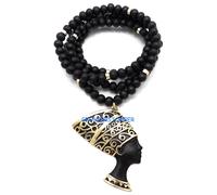 Nefertiti Egiziano Regina Di Il Nilo Grande Ciondolo Con Perline di Legno Catena