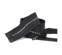 50/60/70cm 5# Cerniera con strass in resina Cerniere decorative aperte per giacca Cappotto Cerniere per cucire fai da te, Nero, 70cm