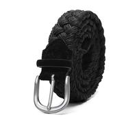 NEFLUM Cintura da uomo in maglia di pelle scamosciata con cinturino intrecciato in corda di cera senza fori Cintura in tessuto Cintura jeans casual, Nero, 100cm