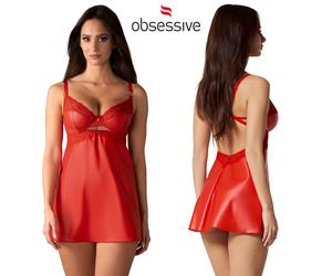 Negligé con Perizoma Rosso in Fine Pizzo Floreale Obsessive Set Aliosa