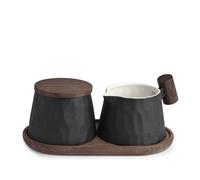 Negra Latte- E Zucker-Set Porcellana con Manico Legno Wabenmuster