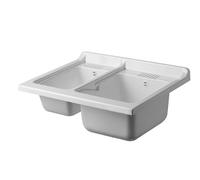 Negrari Bi-Vasca ad appoggio in termoformato per Lavatoio, Resistente all'umidità, Resistente agli acidi di uso comune, Kit di scarico incluso, Interno e Esterno, L75 x P60 x H30 cm, Bianco