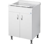 Negrari Eco Lavatoio Bianco Misura 60x50 L60 P50 H85CM Lavapanni Interno Bagno Lavanderia Base Mobile Nobilitato Idrofugo Legno Lavabo Plastica Asse Piedini Ante Battenti Economico Qualità Medio Alta
