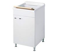 Negrari Classica Lavatoio Montato 45x60 L45 P60 H85 cm Bianco Mobile Legno Vasca Polipropilene Asse Pino Verniciato Piedini Regolabili Cerniere Anta Rallentata Sportello Arrotondato Maniglia Cromate