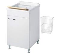 Negrari Classica Lavatoio Montato 50x50 L50 P50 H85 cm Bianco Bagno Cesto Mobile Legno Vasca Polipropilene Asse Pino Piedini Regolabili Cerniere Anta Rallentata Sportello Arrotondato Maniglia Cromata