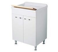 Negrari Classica Lavatoio Montato 60x60 L60 P60 H85 cm Bianco Mobile Legno Vasca Polipropilene Asse Pino Verniciato Piedini Regolabili Cerniere Ante Rallentata Sportelli Arrotondati Maniglie Cromate