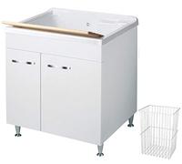 Negrari Classica Lavatoio Montato 75x60 L75 P60 H85 cm Bianco Bagno Cesto Mobile Legno Vasca Polipropilene Termoformatura Grande Asse Pino Piedini Anta Rallentata Sportello Arrotondato Maniglia Cromo