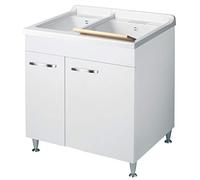 Negrari Classica Lavatoio Montato 75x60 L75 P60 H85cm Bianco Mobile Legno 2 Vasche Polipropilene Termoformatura Asse Pino Piedi Regolabili Cerniere Ante Rallentate Porte Arrotondate Maniglie Cromate
