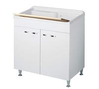 Negrari Classica Lavatoio Montato 80x50 L80 P50 H85 cm Bianco Interno Mobile Legno Vasca Grande Polipropilene Termoformatura Asse Pino Piedi Regolabili Cerniere Ante Slow Arrotondate Maniglie Cromate