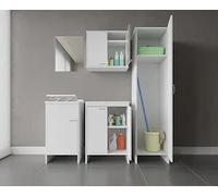 Negrari Composizione Mobile Bagno Con Lavatoio In Resina, Base Doppia, Pensile Doppio, Colonna E Specchio