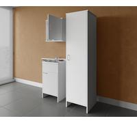 Negrari composizione, Mobile Lavatoio + Pensile + Colonna in Resina, Resistente all'umidità, Vasca resistente agli acidi, Kit di scarico incluso, Interno e Esterno, Bianco