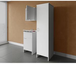 Negrari composizione, Mobile Lavatoio + Pensile + Colonna in Resina, Resistente all'umidità, Vasca resistente agli acidi, Kit di scarico incluso, Interno e Esterno, Bianco