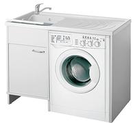 Negrari Coprilavatrice con Lavatoio in Resina, Reversibile, Vasca resistente agli acidi di uso comune, Resistente all'umidità, Kit di scarico incluso, Interno e Esterno, Bianco