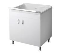 Negrari Eco Bianco Lavatoio 75x60 L75 P60 H85 CM Lavapanni Bagno Lavanderia Base Mobile Nobilitato Idrofugo Legno Vasca Intera Grande Plastica Asse Piedini Ante Battenti Economico Qualità Medio Alta